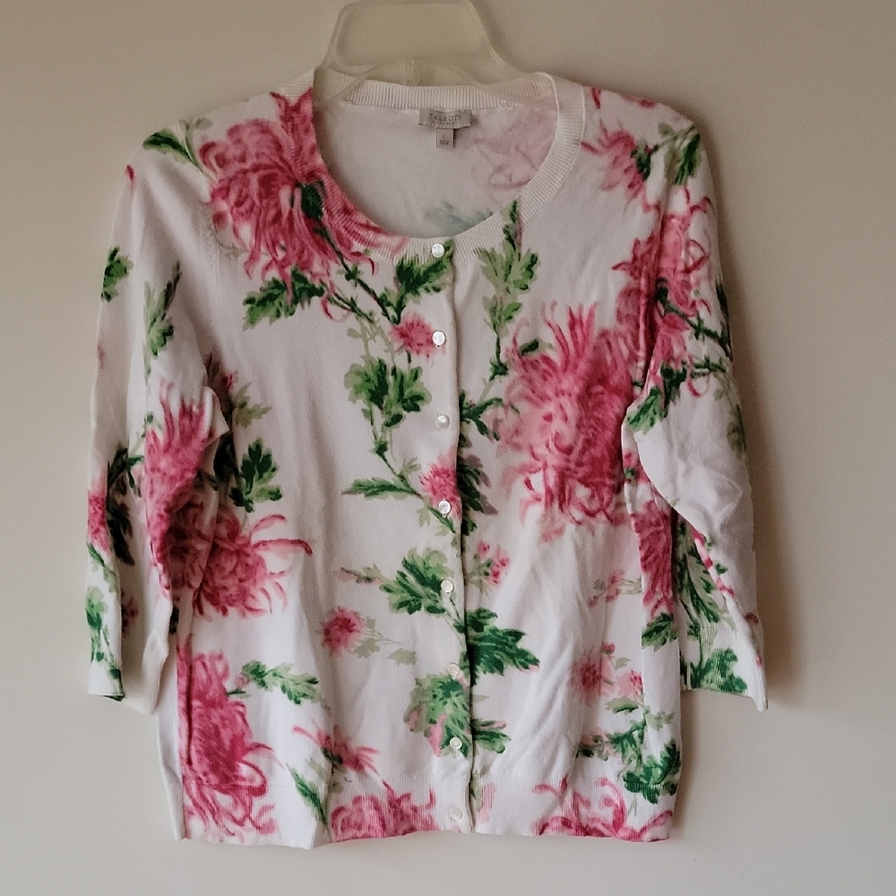 Talbots White and Pink Knit Sweater